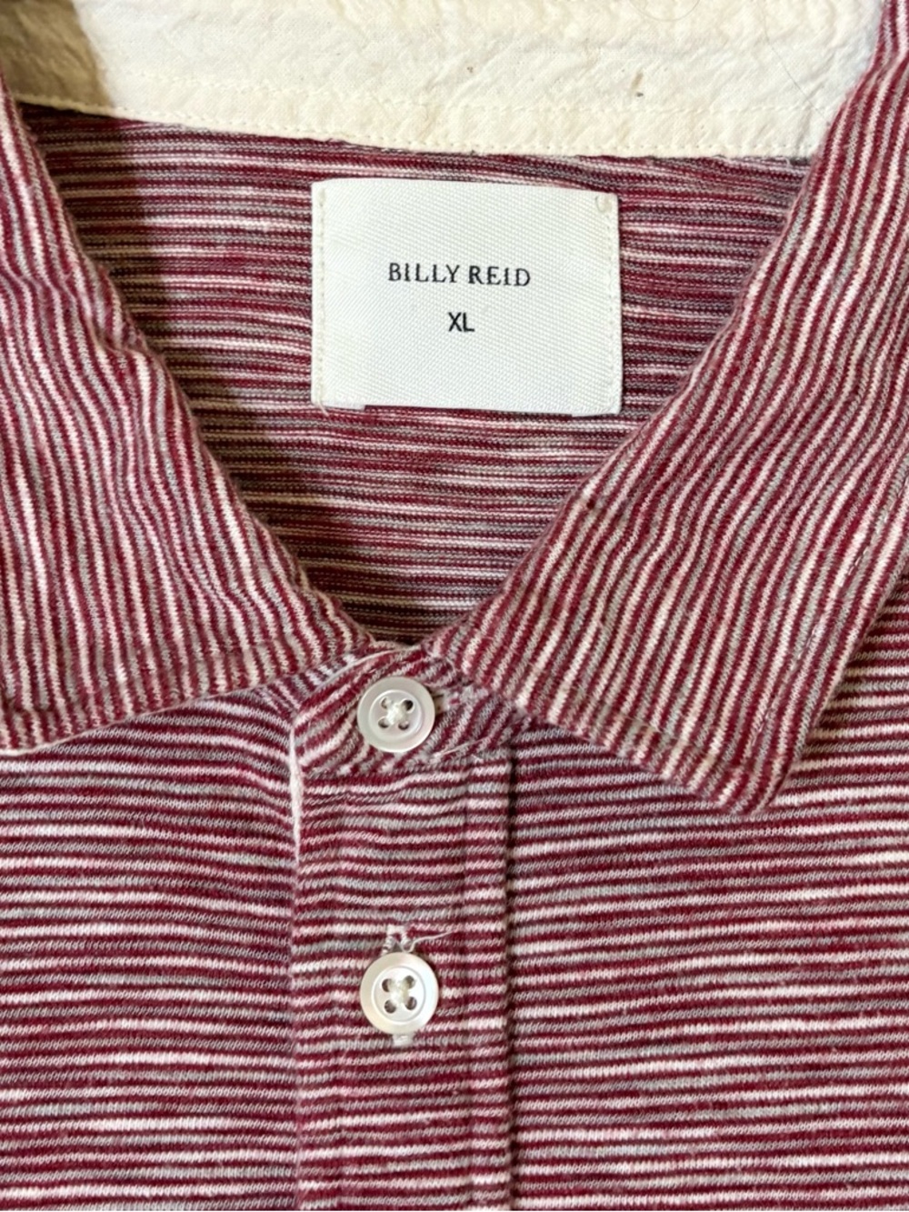 Billy Reid Red White Striped XL Polo Shirt Men's Short Sleeve Pocket Collared - Picture 2 of 4